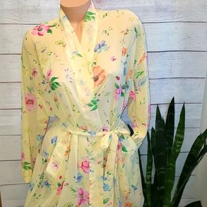 Victoria's Secret Sheer Pastel Yellow Floral Robe Wrap Kimono